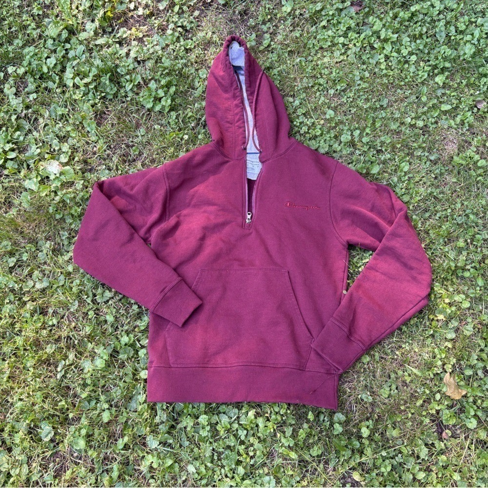 Champion Quarter Zip Hoodie Small‎ Maroon Pullover Sweatshirt Mens Womens